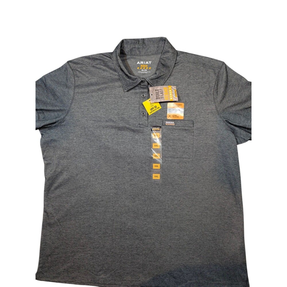 Ariat Rebar Polo Shirt Womens XXL Gray Foreman Workwear Short Sleeve Pocket UPF